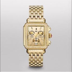 Michele Signature Deco High Shine Gold Watch